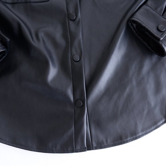 Laundry By Shelli Segal Black Faux Leather Button Shacket Jacket Size Large - Picture 10 of 16